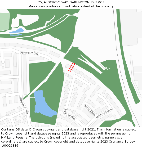 75, ALDGROVE WAY, DARLINGTON, DL3 0GR: Location map and indicative extent of plot