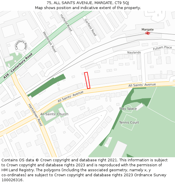 75, ALL SAINTS AVENUE, MARGATE, CT9 5QJ: Location map and indicative extent of plot