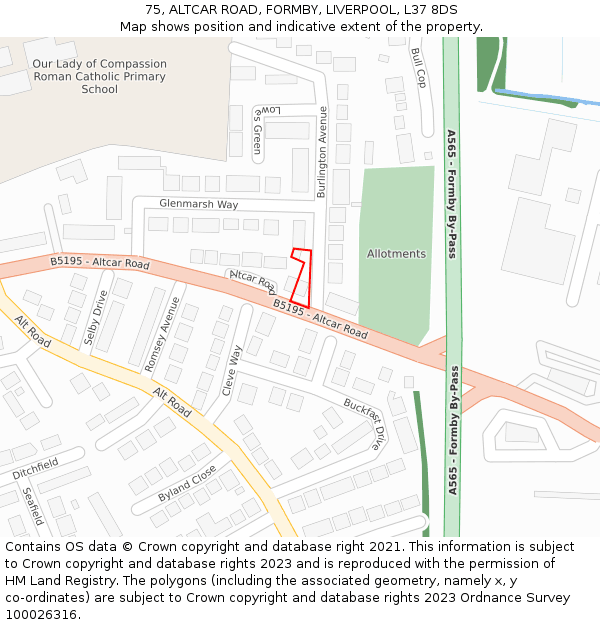 75, ALTCAR ROAD, FORMBY, LIVERPOOL, L37 8DS: Location map and indicative extent of plot