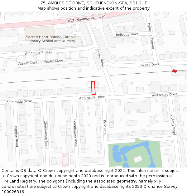 75, AMBLESIDE DRIVE, SOUTHEND-ON-SEA, SS1 2UT: Location map and indicative extent of plot