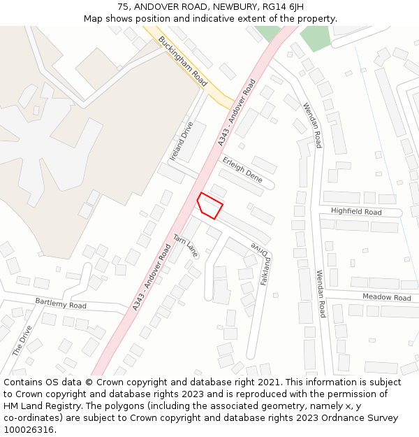 75, ANDOVER ROAD, NEWBURY, RG14 6JH: Location map and indicative extent of plot