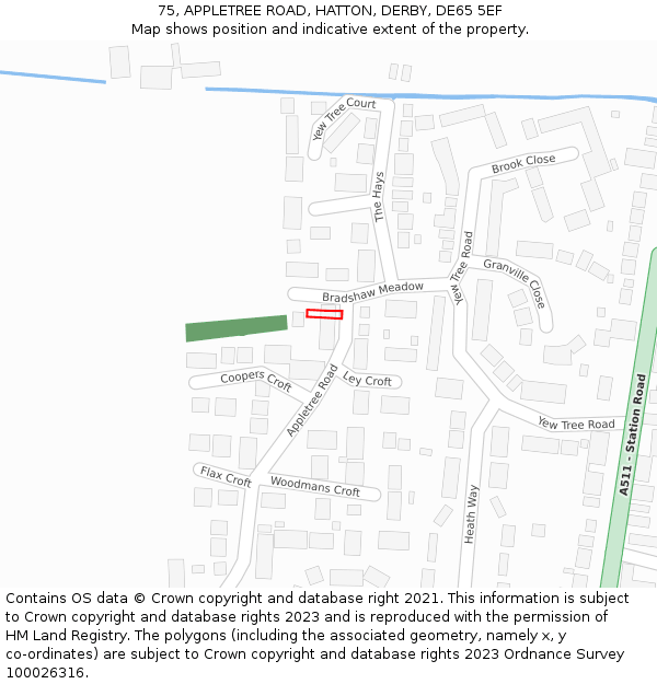 75, APPLETREE ROAD, HATTON, DERBY, DE65 5EF: Location map and indicative extent of plot