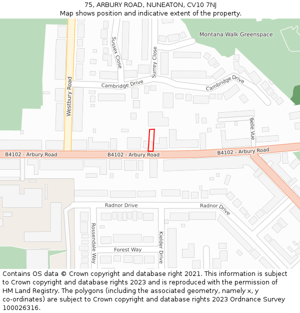 75, ARBURY ROAD, NUNEATON, CV10 7NJ: Location map and indicative extent of plot