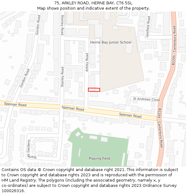 75, ARKLEY ROAD, HERNE BAY, CT6 5SL: Location map and indicative extent of plot