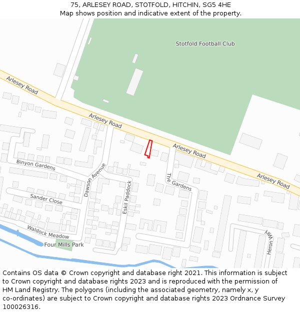 75, ARLESEY ROAD, STOTFOLD, HITCHIN, SG5 4HE: Location map and indicative extent of plot