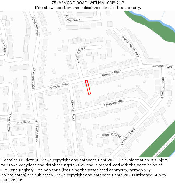 75, ARMOND ROAD, WITHAM, CM8 2HB: Location map and indicative extent of plot