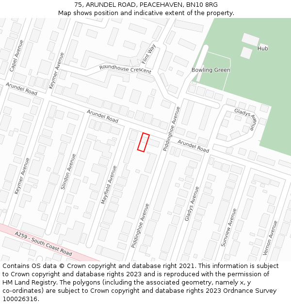 75, ARUNDEL ROAD, PEACEHAVEN, BN10 8RG: Location map and indicative extent of plot