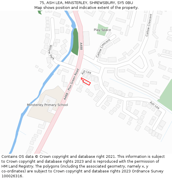 75, ASH LEA, MINSTERLEY, SHREWSBURY, SY5 0BU: Location map and indicative extent of plot