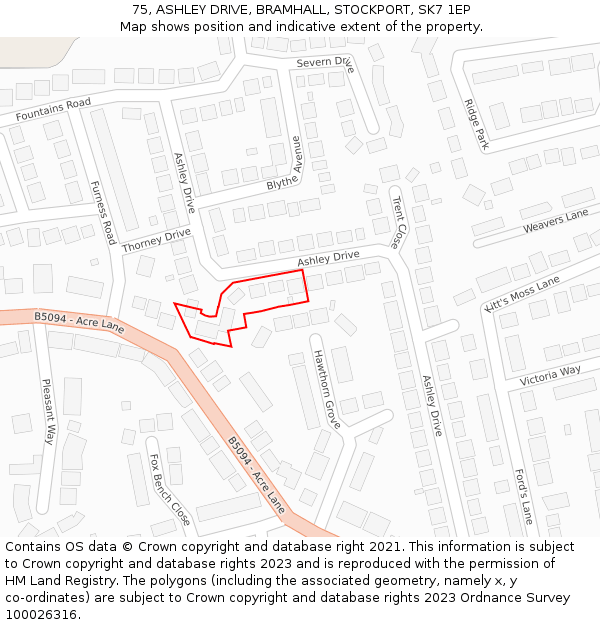 75, ASHLEY DRIVE, BRAMHALL, STOCKPORT, SK7 1EP: Location map and indicative extent of plot