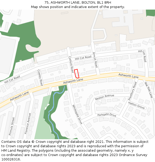 75, ASHWORTH LANE, BOLTON, BL1 8RH: Location map and indicative extent of plot