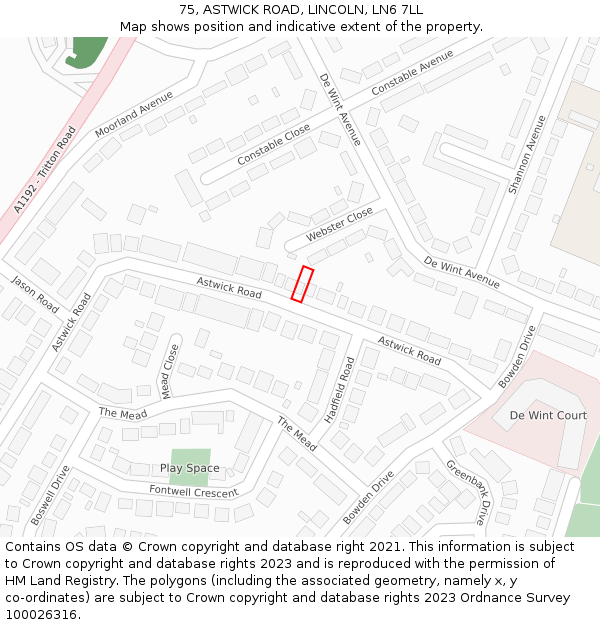 75, ASTWICK ROAD, LINCOLN, LN6 7LL: Location map and indicative extent of plot