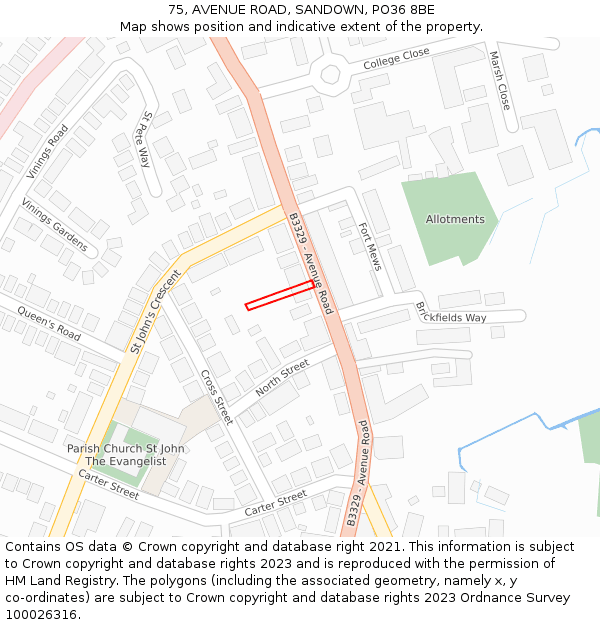 75, AVENUE ROAD, SANDOWN, PO36 8BE: Location map and indicative extent of plot