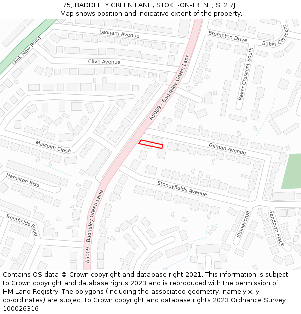 75, BADDELEY GREEN LANE, STOKE-ON-TRENT, ST2 7JL: Location map and indicative extent of plot