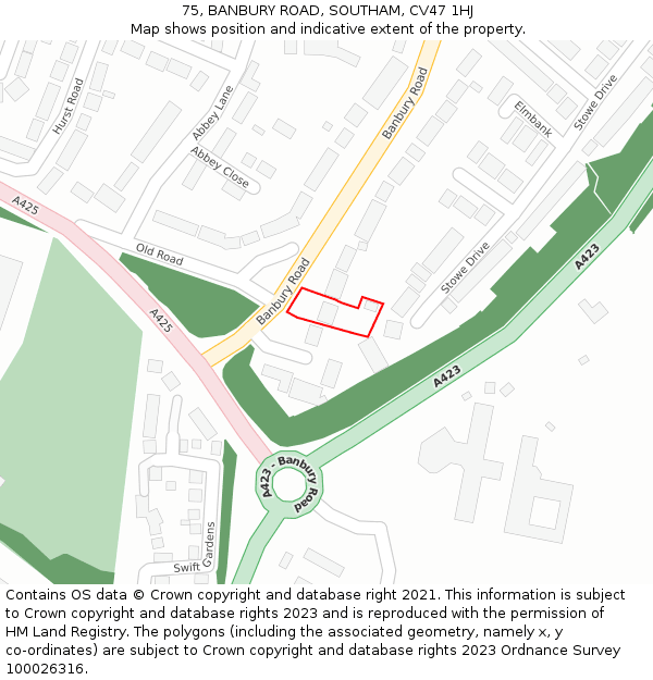 75, BANBURY ROAD, SOUTHAM, CV47 1HJ: Location map and indicative extent of plot