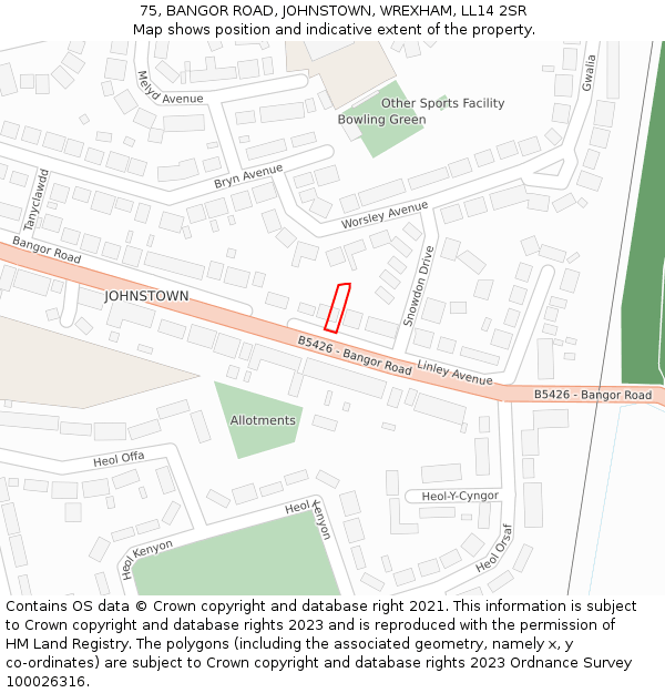 75, BANGOR ROAD, JOHNSTOWN, WREXHAM, LL14 2SR: Location map and indicative extent of plot