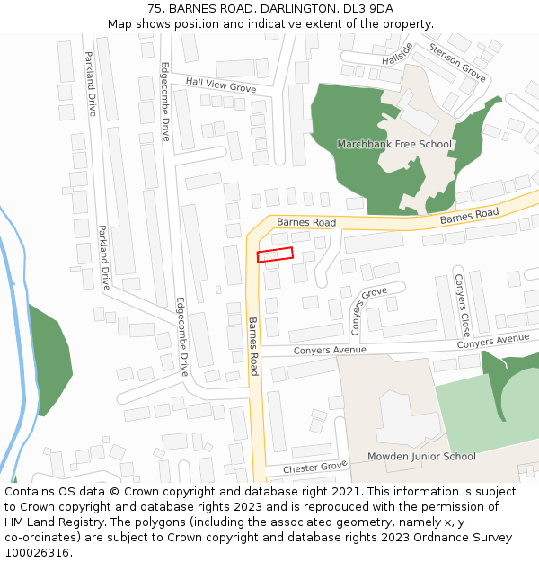 75, BARNES ROAD, DARLINGTON, DL3 9DA: Location map and indicative extent of plot