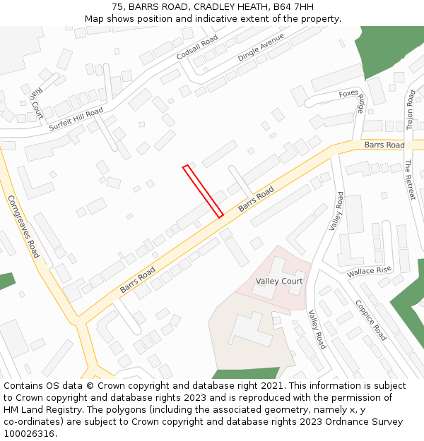 75, BARRS ROAD, CRADLEY HEATH, B64 7HH: Location map and indicative extent of plot