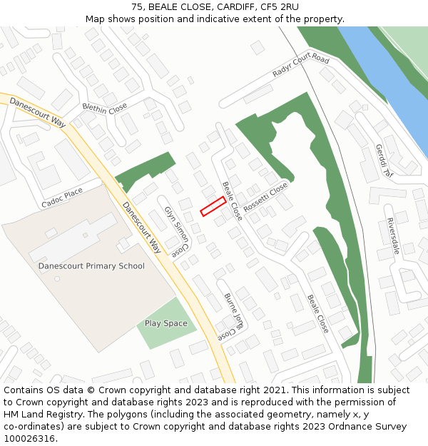 75, BEALE CLOSE, CARDIFF, CF5 2RU: Location map and indicative extent of plot