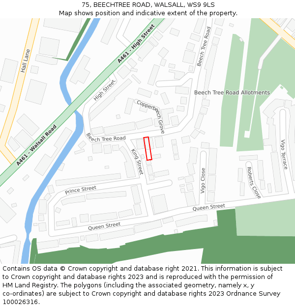 75, BEECHTREE ROAD, WALSALL, WS9 9LS: Location map and indicative extent of plot