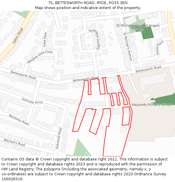 75, BETTESWORTH ROAD, RYDE, PO33 3EN: Location map and indicative extent of plot