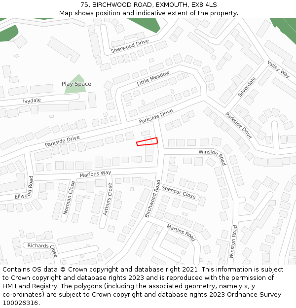 75, BIRCHWOOD ROAD, EXMOUTH, EX8 4LS: Location map and indicative extent of plot