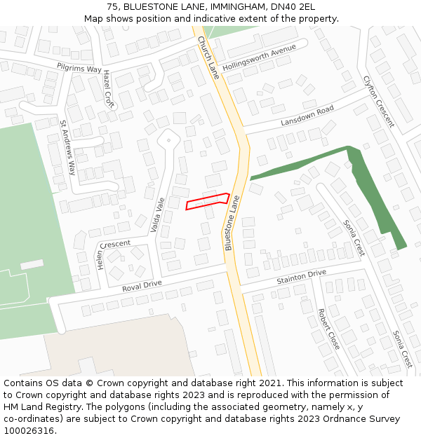 75, BLUESTONE LANE, IMMINGHAM, DN40 2EL: Location map and indicative extent of plot