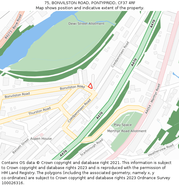 75, BONVILSTON ROAD, PONTYPRIDD, CF37 4RF: Location map and indicative extent of plot