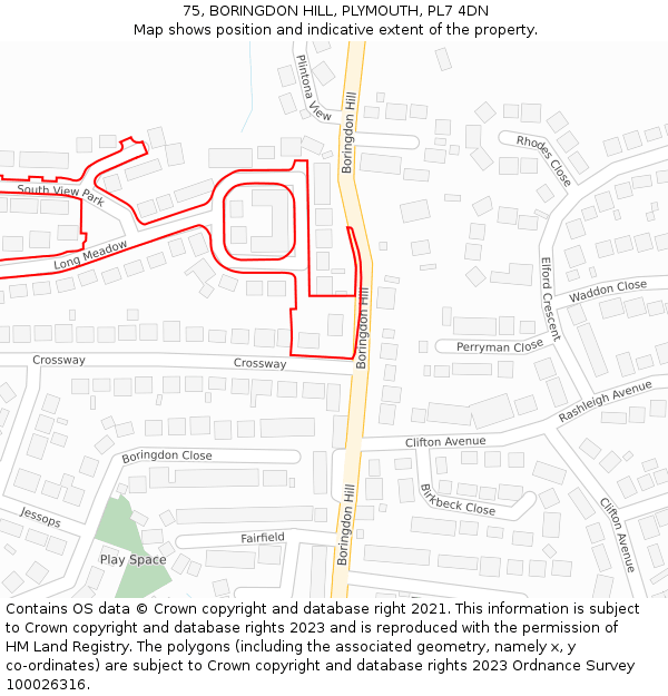 75, BORINGDON HILL, PLYMOUTH, PL7 4DN: Location map and indicative extent of plot