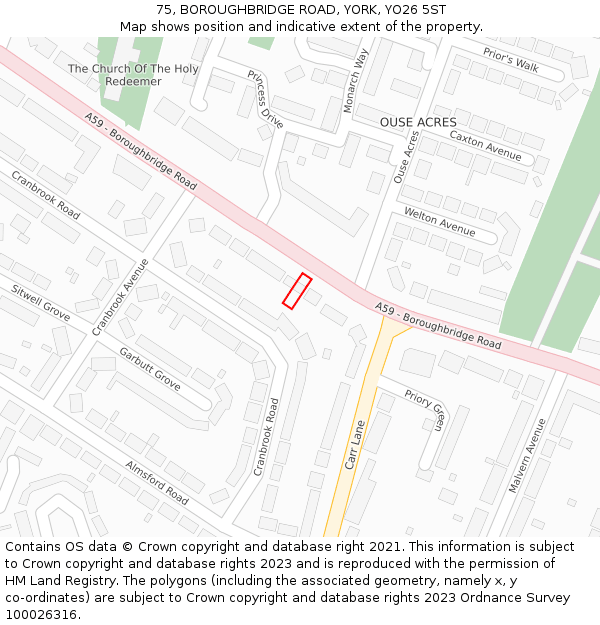 75, BOROUGHBRIDGE ROAD, YORK, YO26 5ST: Location map and indicative extent of plot