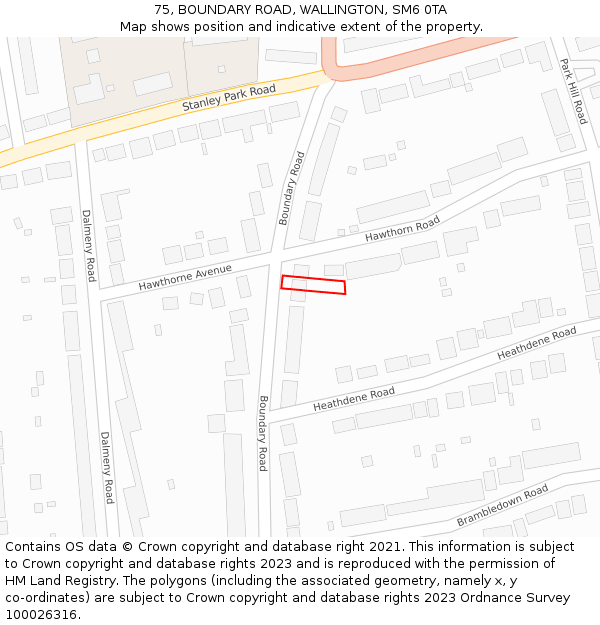 75, BOUNDARY ROAD, WALLINGTON, SM6 0TA: Location map and indicative extent of plot