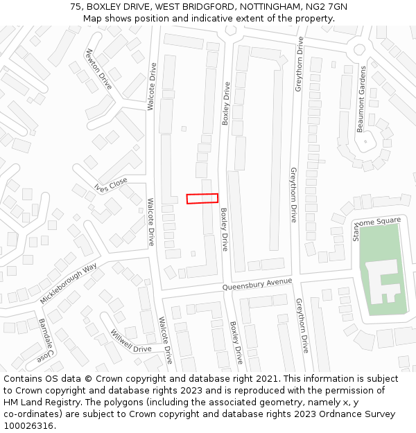 75, BOXLEY DRIVE, WEST BRIDGFORD, NOTTINGHAM, NG2 7GN: Location map and indicative extent of plot