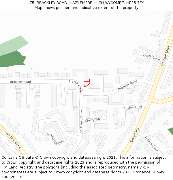 75, BRACKLEY ROAD, HAZLEMERE, HIGH WYCOMBE, HP15 7EY: Location map and indicative extent of plot