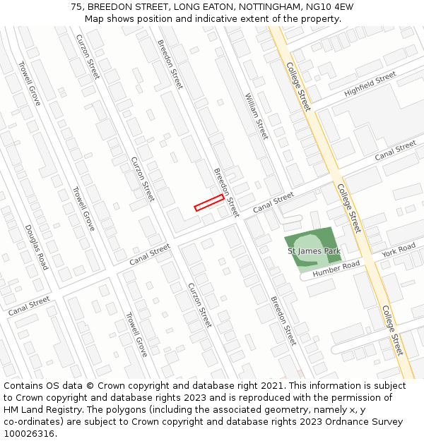 75, BREEDON STREET, LONG EATON, NOTTINGHAM, NG10 4EW: Location map and indicative extent of plot