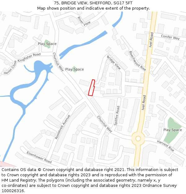 75, BRIDGE VIEW, SHEFFORD, SG17 5FT: Location map and indicative extent of plot