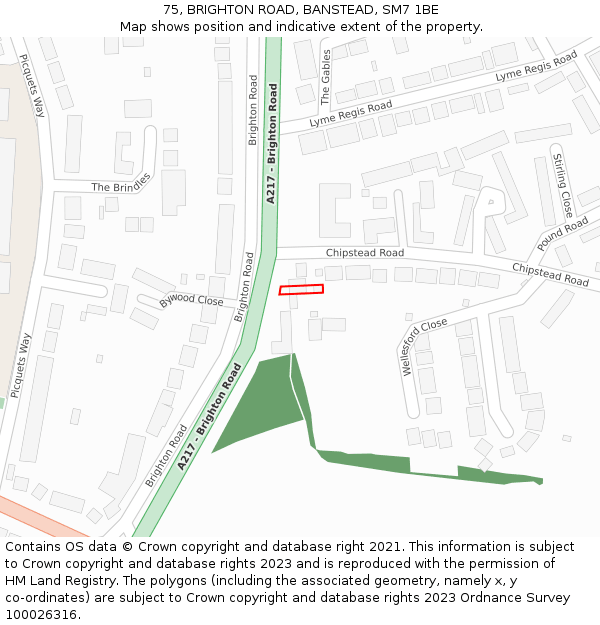 75, BRIGHTON ROAD, BANSTEAD, SM7 1BE: Location map and indicative extent of plot