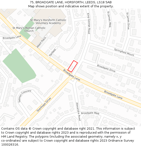75, BROADGATE LANE, HORSFORTH, LEEDS, LS18 5AB: Location map and indicative extent of plot