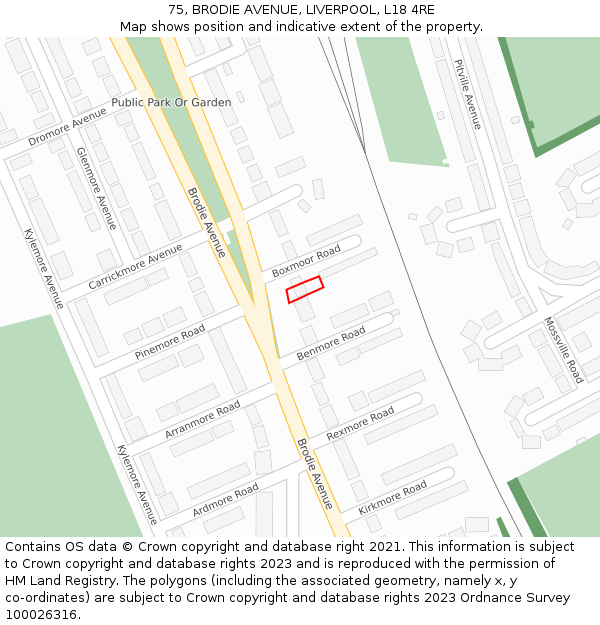 75, BRODIE AVENUE, LIVERPOOL, L18 4RE: Location map and indicative extent of plot