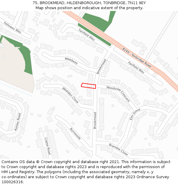 75, BROOKMEAD, HILDENBOROUGH, TONBRIDGE, TN11 9EY: Location map and indicative extent of plot