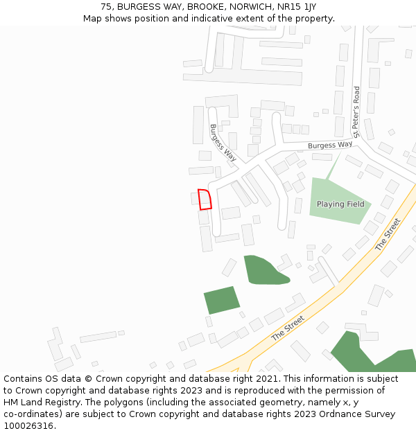 75, BURGESS WAY, BROOKE, NORWICH, NR15 1JY: Location map and indicative extent of plot