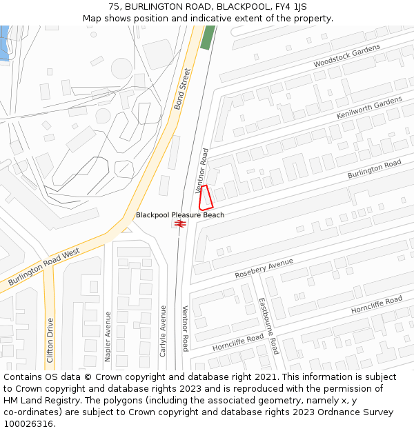 75, BURLINGTON ROAD, BLACKPOOL, FY4 1JS: Location map and indicative extent of plot