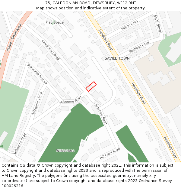 75, CALEDONIAN ROAD, DEWSBURY, WF12 9NT: Location map and indicative extent of plot