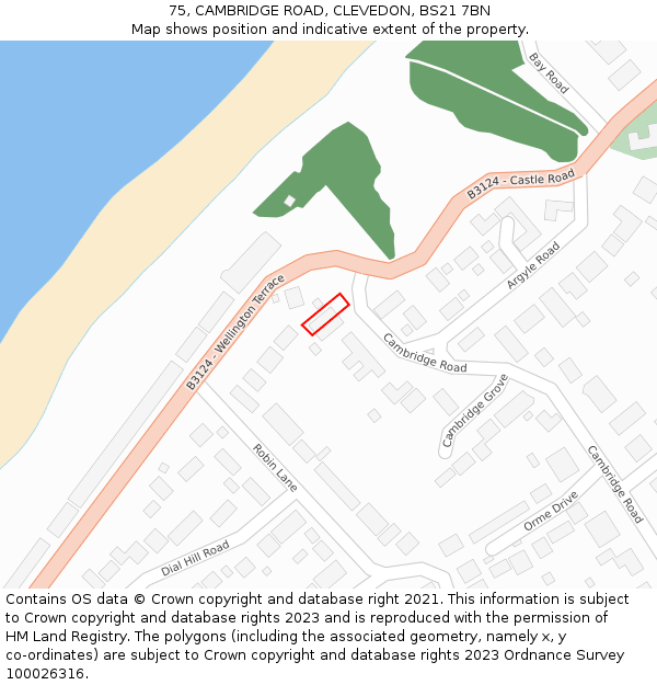 75, CAMBRIDGE ROAD, CLEVEDON, BS21 7BN: Location map and indicative extent of plot