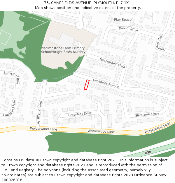 75, CANEFIELDS AVENUE, PLYMOUTH, PL7 1XH: Location map and indicative extent of plot