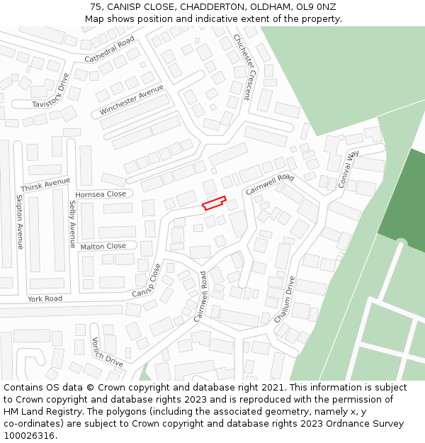 75, CANISP CLOSE, CHADDERTON, OLDHAM, OL9 0NZ: Location map and indicative extent of plot
