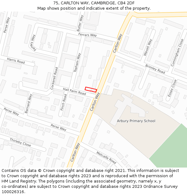 75, CARLTON WAY, CAMBRIDGE, CB4 2DF: Location map and indicative extent of plot