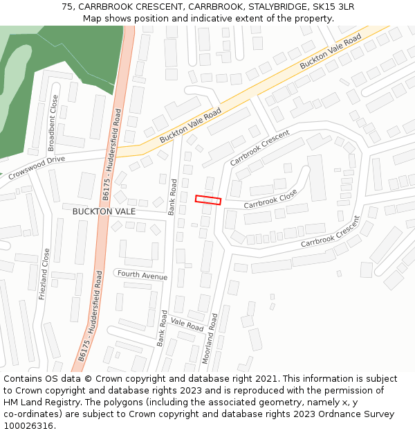 75, CARRBROOK CRESCENT, CARRBROOK, STALYBRIDGE, SK15 3LR: Location map and indicative extent of plot