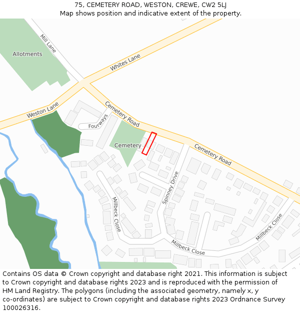 75, CEMETERY ROAD, WESTON, CREWE, CW2 5LJ: Location map and indicative extent of plot