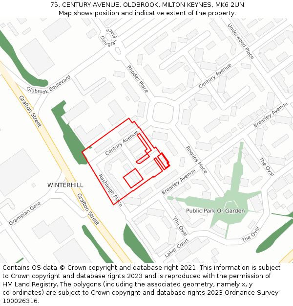 75, CENTURY AVENUE, OLDBROOK, MILTON KEYNES, MK6 2UN: Location map and indicative extent of plot