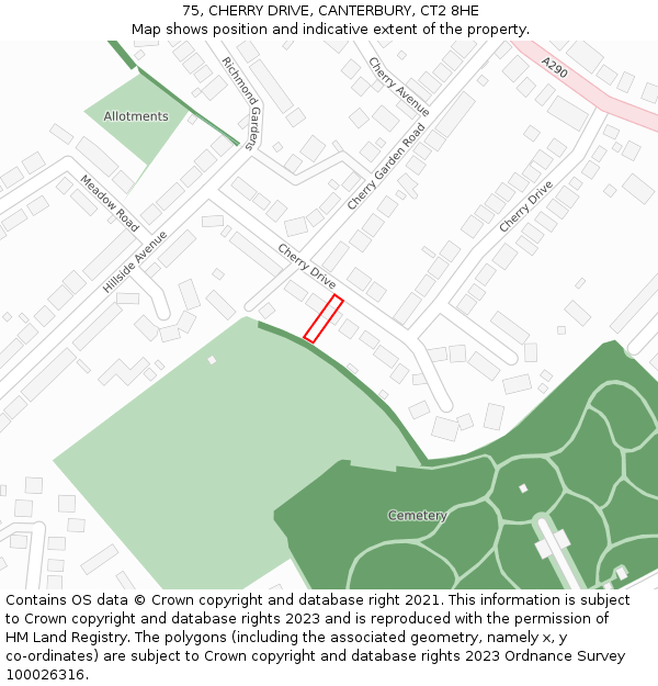 75, CHERRY DRIVE, CANTERBURY, CT2 8HE: Location map and indicative extent of plot