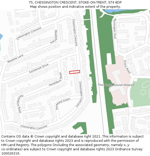 75, CHESSINGTON CRESCENT, STOKE-ON-TRENT, ST4 8DP: Location map and indicative extent of plot